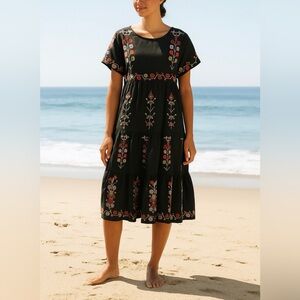 Floral Embroidered Black Dress